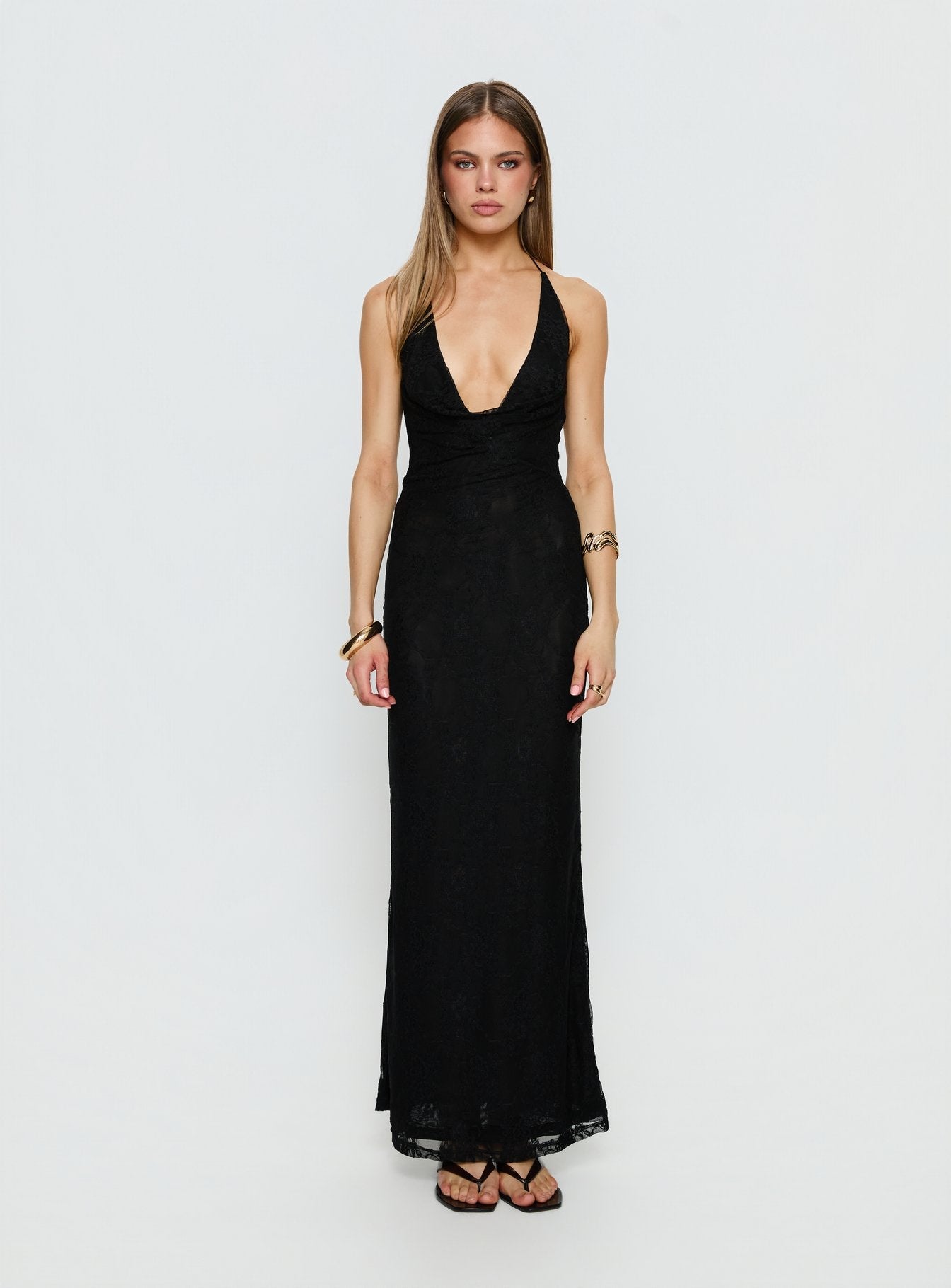 Jordina Lace Halter Maxi Dress Black