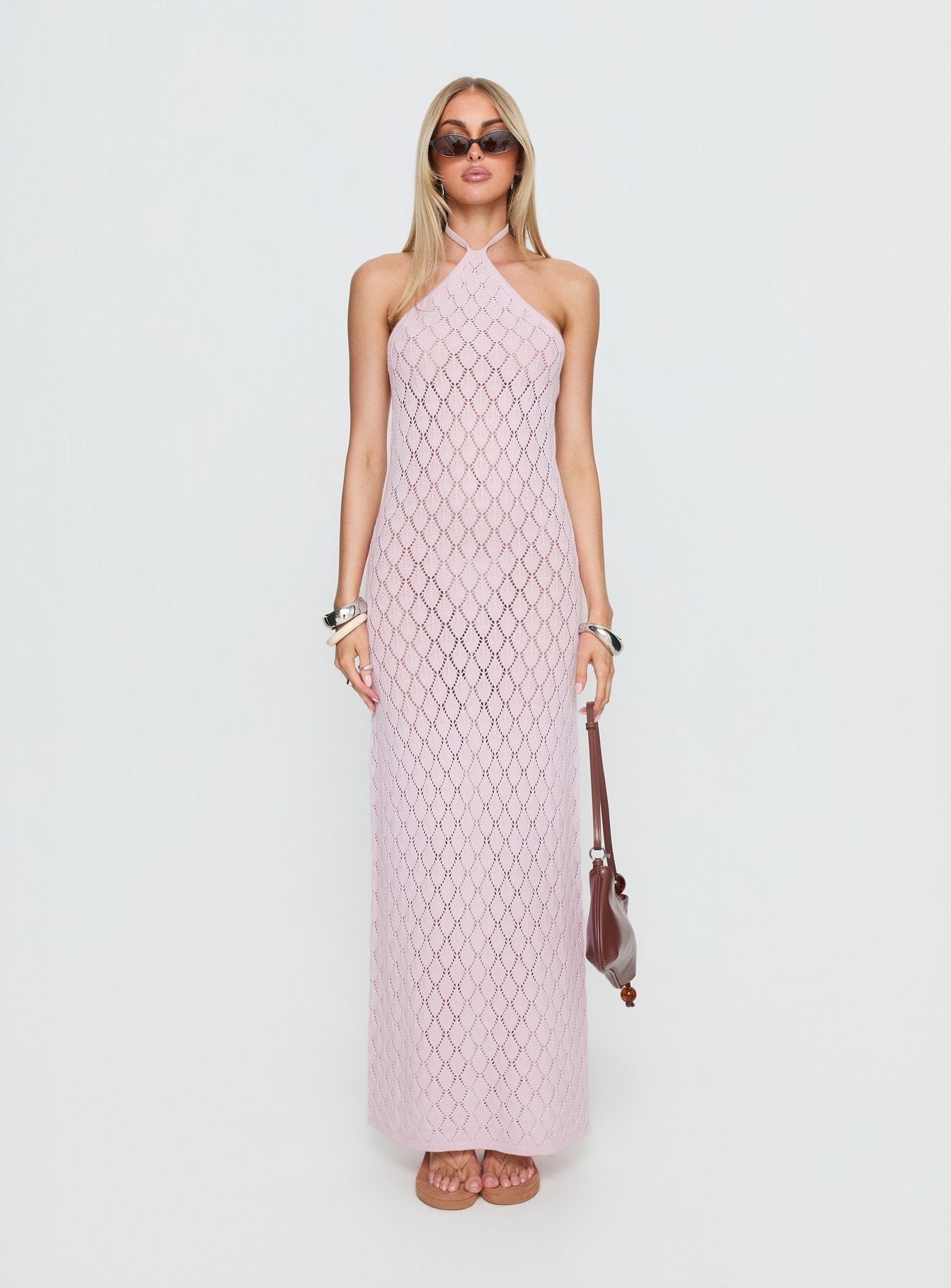 Jorda Halter Crochet Maxi Dress Pink