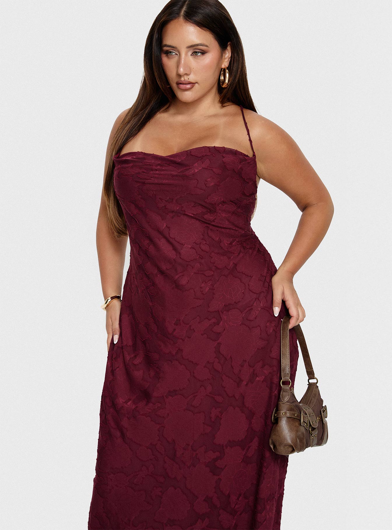 Celena Maxi Dress Burgundy Burnout Curve