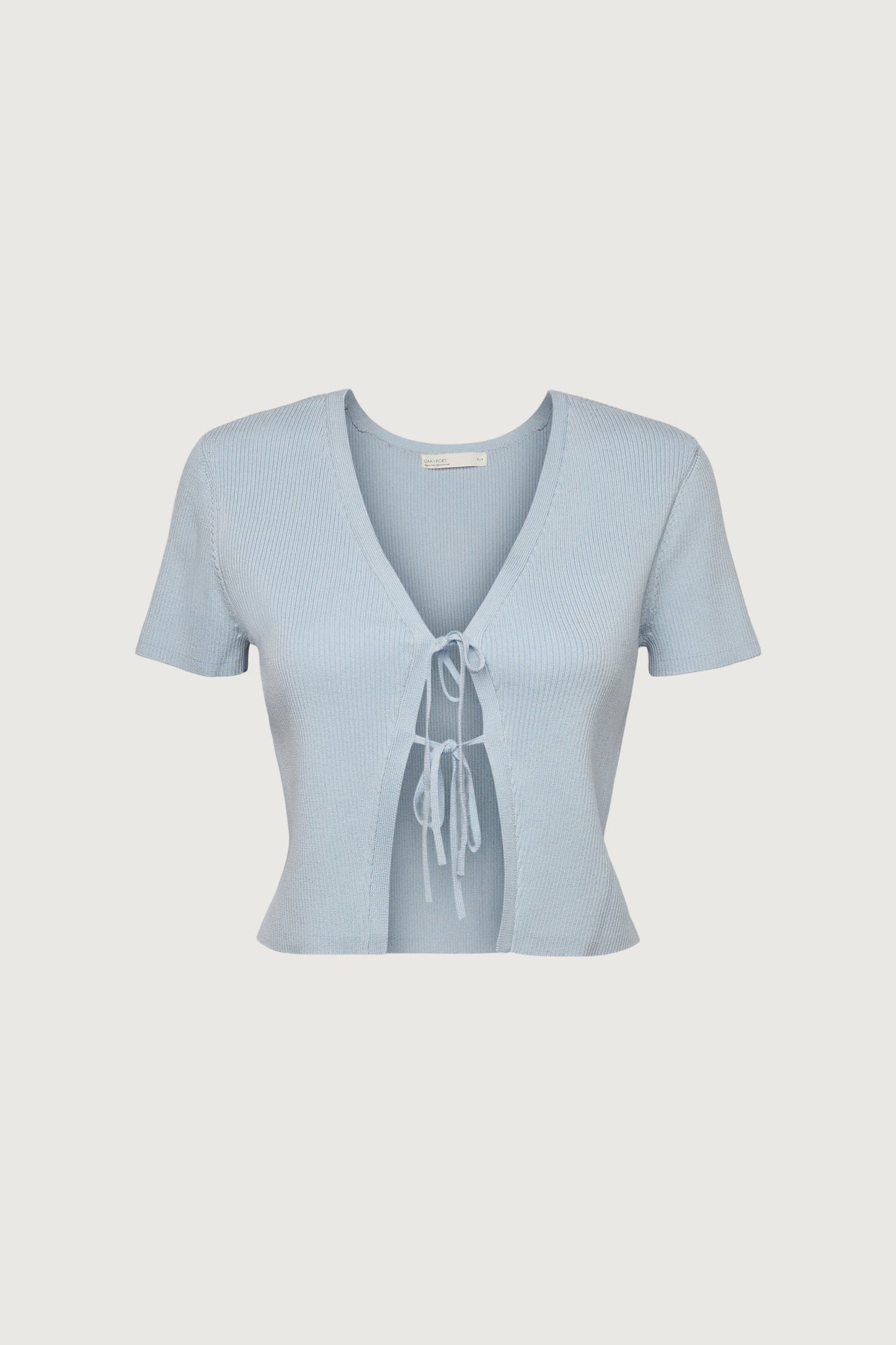 CROPPED SHORT SLEEVE SWEATER WITH OPEN FRONT TIES