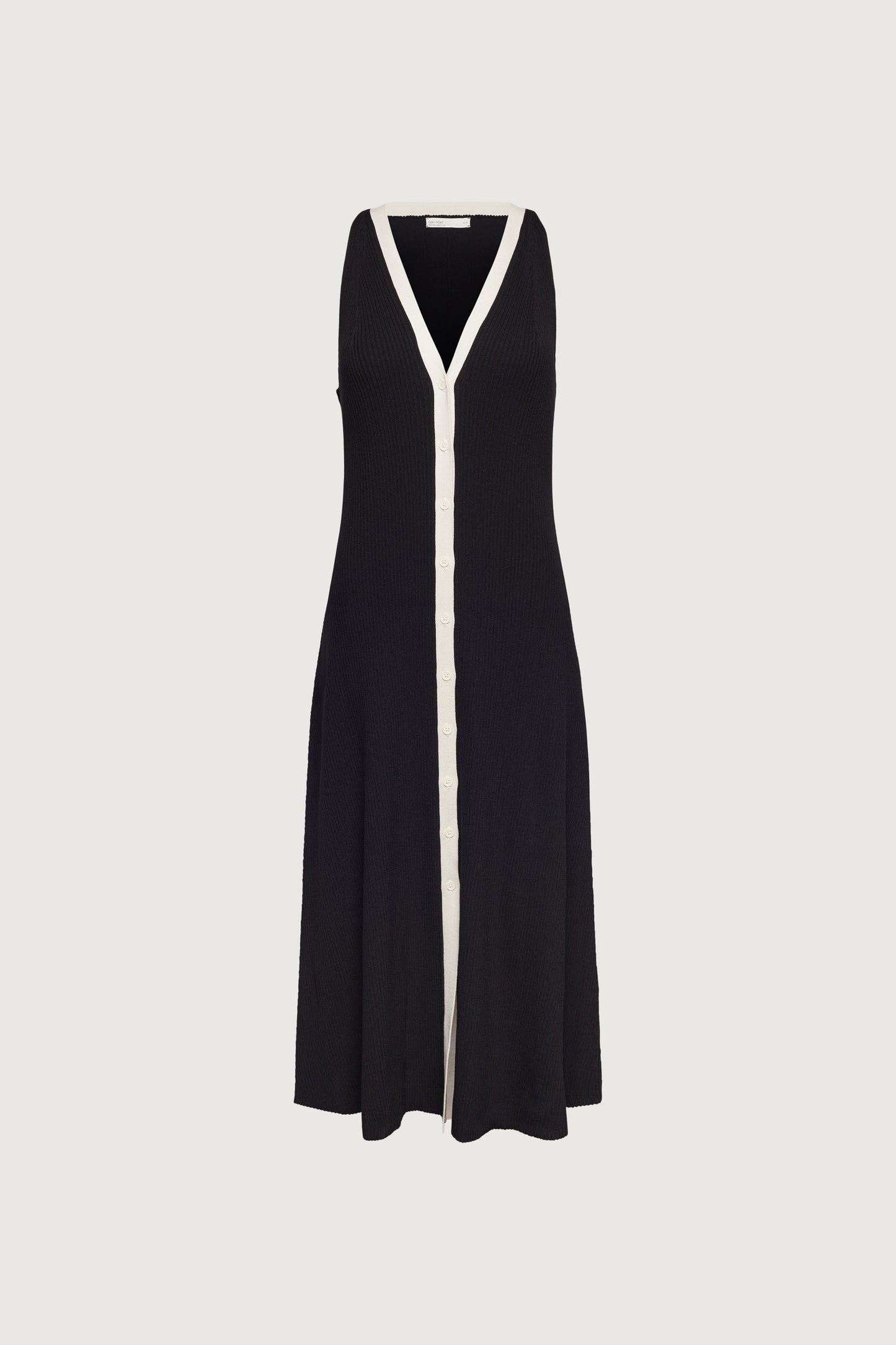 SLEEVELESS CONTRAST TRIM BUTTON FRONT MAXI DRESS