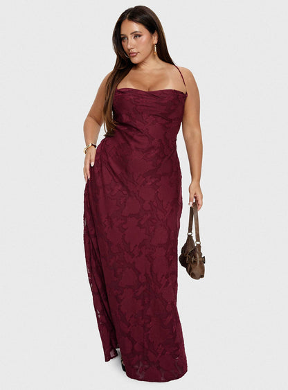 Celena Maxi Dress Burgundy Burnout Curve