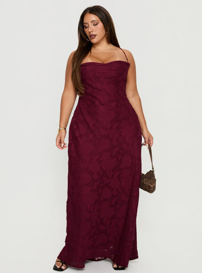 Celena Maxi Dress Burgundy Burnout Curve