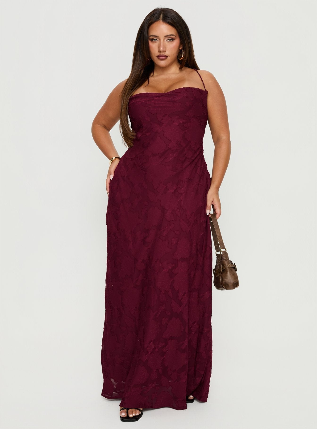 Celena Maxi Dress Burgundy Burnout Curve