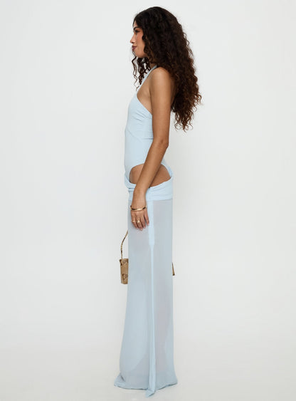 Jewelle One Shoulder Sheer Maxi Dress Blue