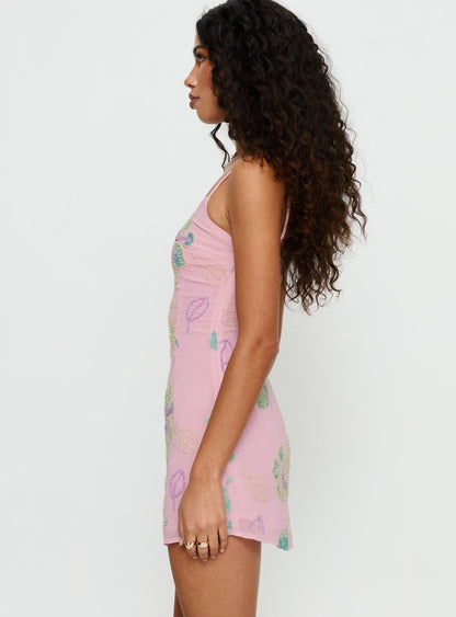 Darcey Beaded Mini Dress Pink