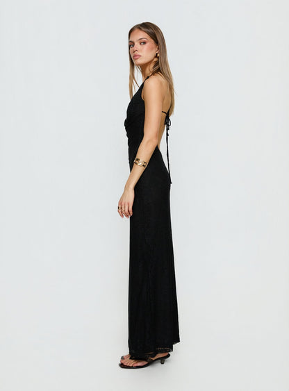 Jordina Lace Halter Maxi Dress Black