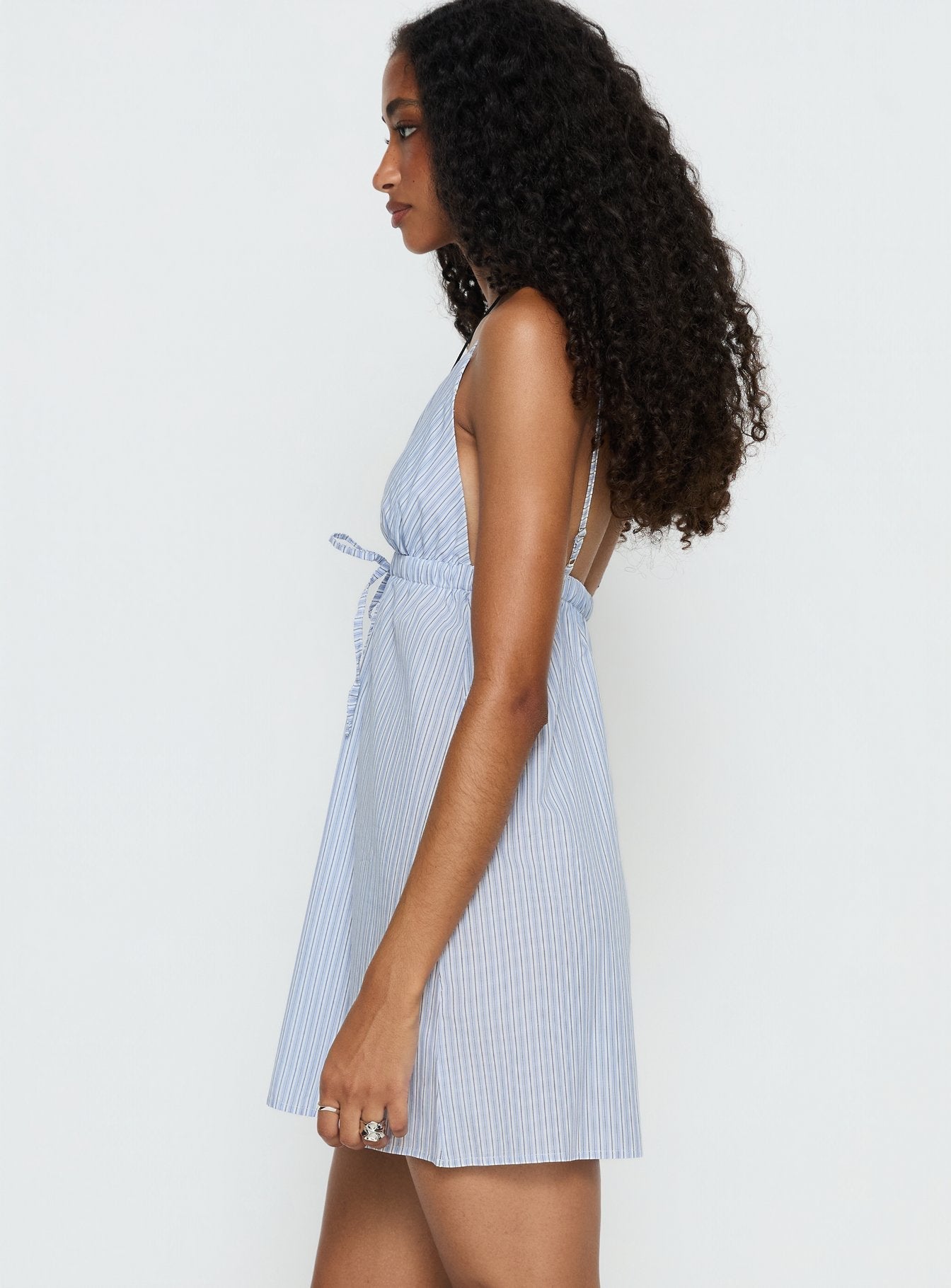 Jannine V Neck Mini Dress Blue Stripe
