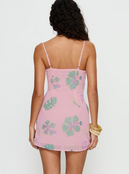 Darcey Beaded Mini Dress Pink