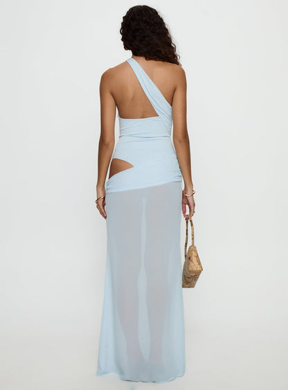 Jewelle One Shoulder Sheer Maxi Dress Blue