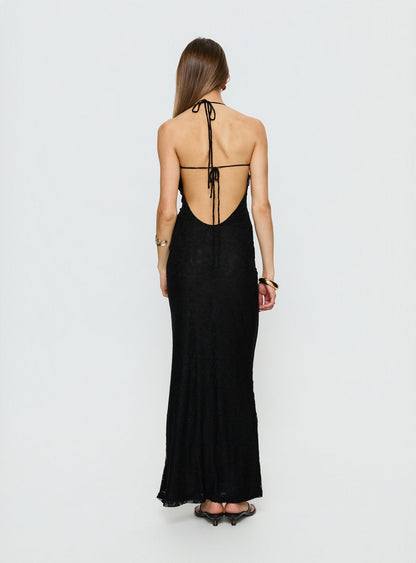 Jordina Lace Halter Maxi Dress Black