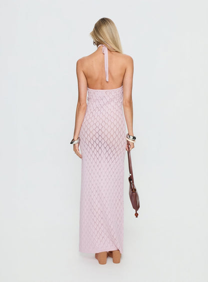 Jorda Halter Crochet Maxi Dress Pink