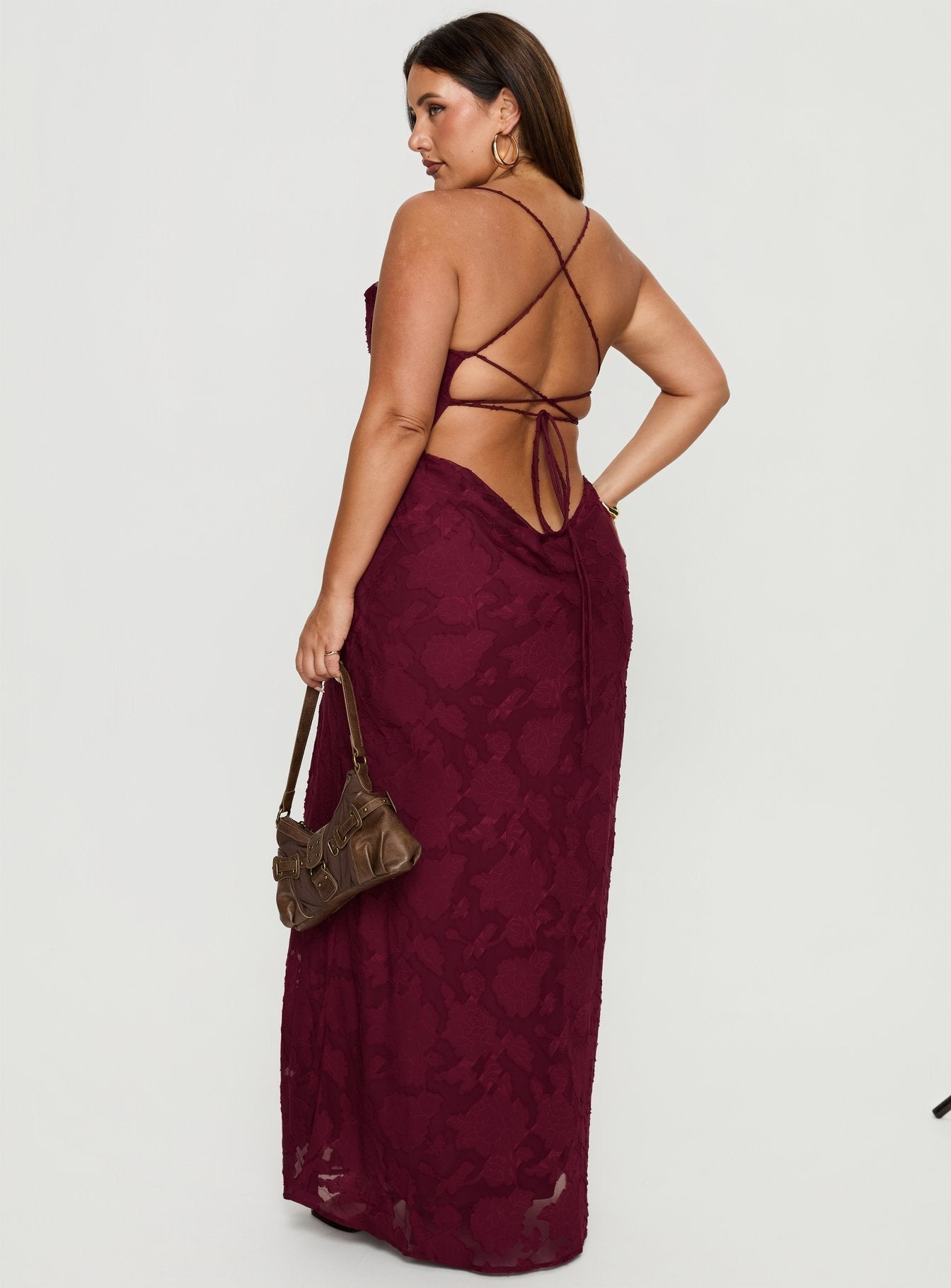 Celena Maxi Dress Burgundy Burnout Curve