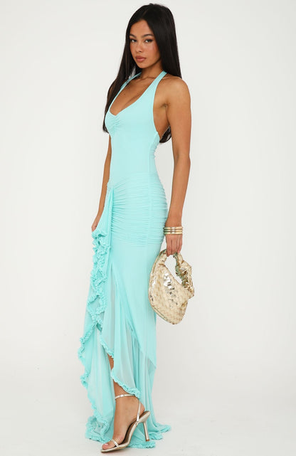 Main Character Energy Mesh Maxi Dress Aqua