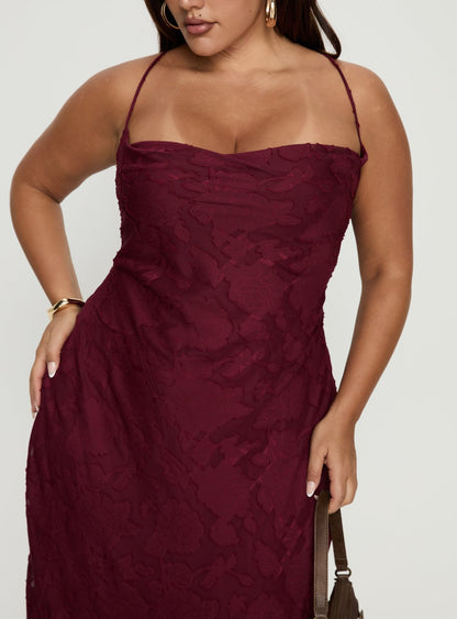 Celena Maxi Dress Burgundy Burnout Curve