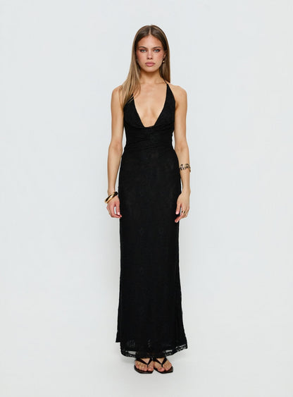 Jordina Lace Halter Maxi Dress Black