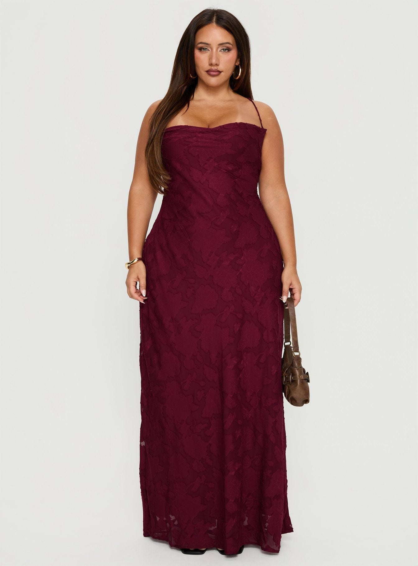 Celena Maxi Dress Burgundy Burnout Curve