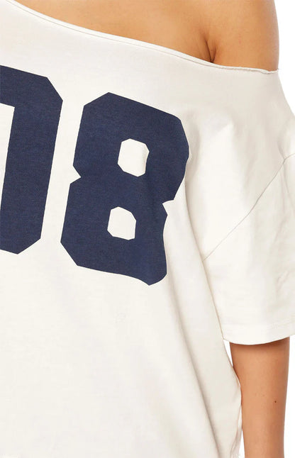 Amelie White Printed Off Shoulder Oversized Tee