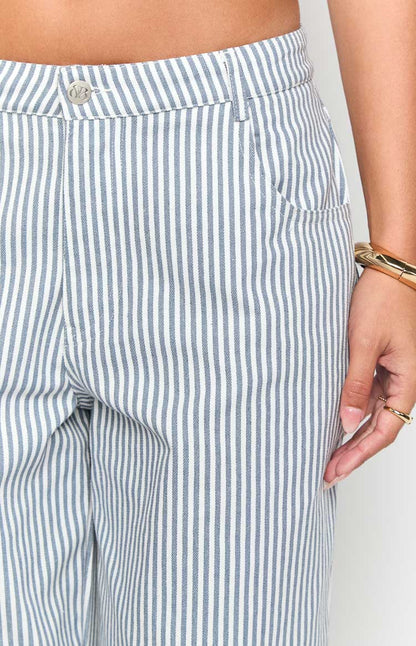 Amity Navy Stripe Mid Rise Straight Leg Jeans