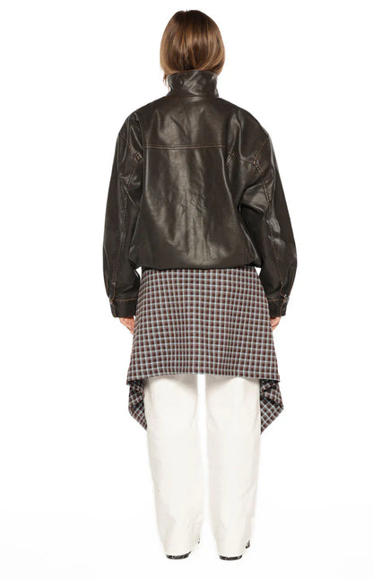 Blakely Brown Funnel Neck PU Jacket