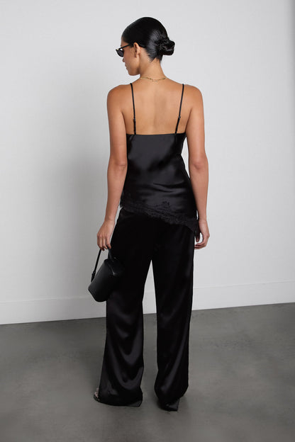 ASYMMETRICAL SATIN LACE TRIM TANK TOP