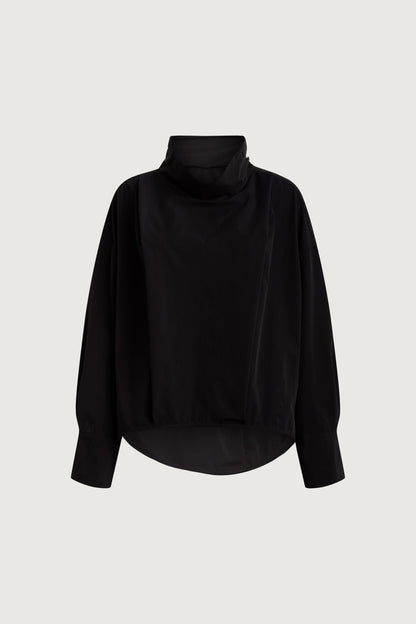 OVERSIZED PLEATED MOCKNECK BLOUSE