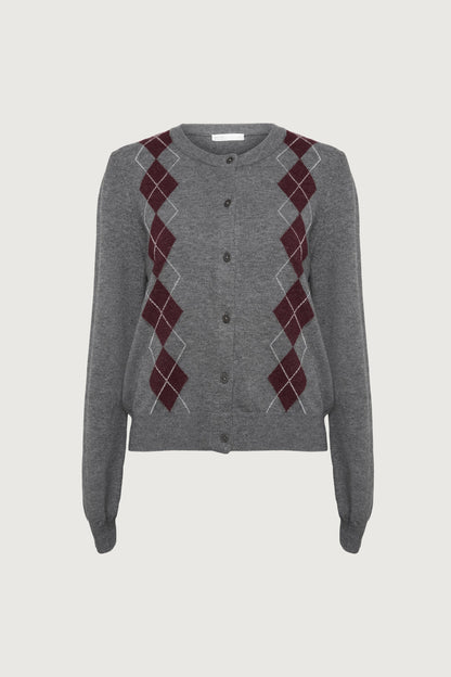 ARGYLE BUTTON FRONT CARDIGAN