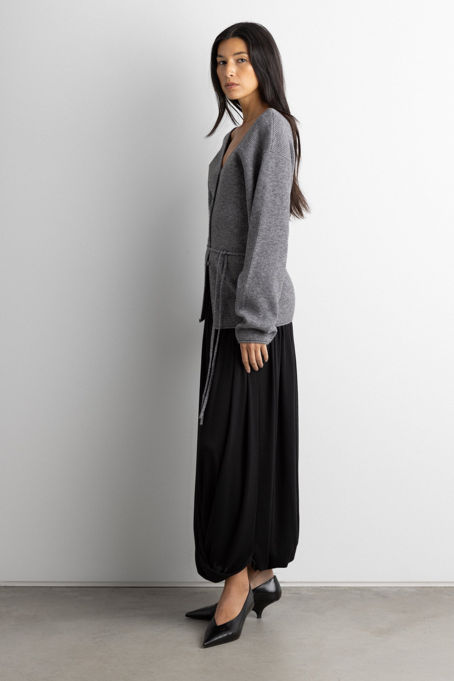 V-NECKLINE CARDIGAN WITH WAIST TIE