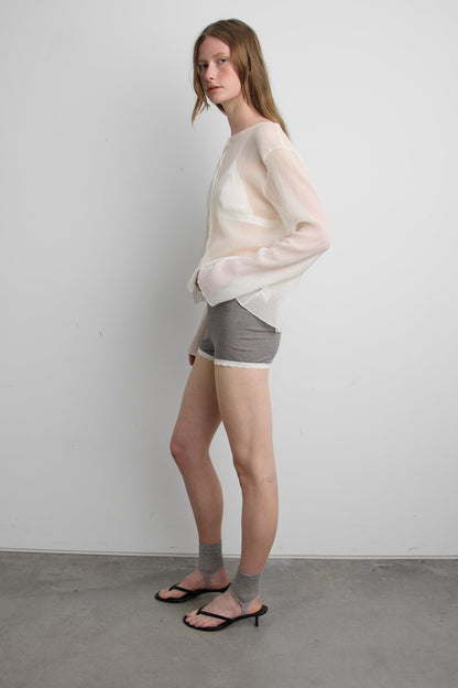 SHEER CRINKLE EFFECT BUTTON-UP CARDIGAN