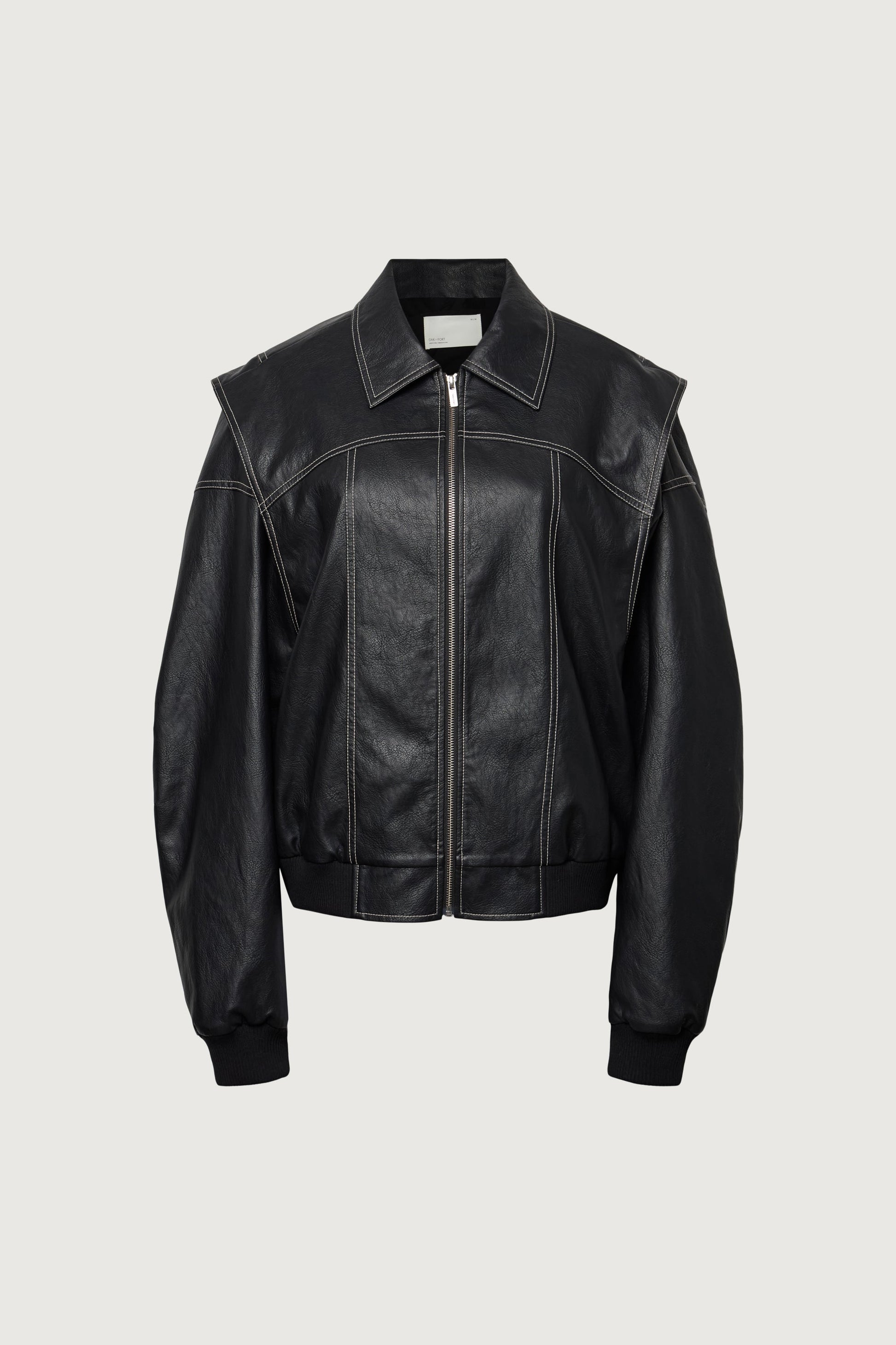 LAYERED DETAIL CONTRAST STITCH VEGAN LEATHER BOMBER