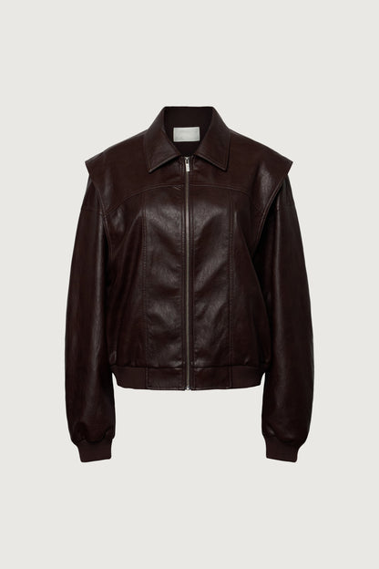 LAYERED DETAIL CONTRAST STITCH VEGAN LEATHER BOMBER