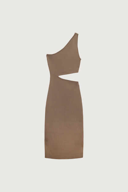ONE SHOULDER KNIT MIDI DRESS WITH CUTOUT