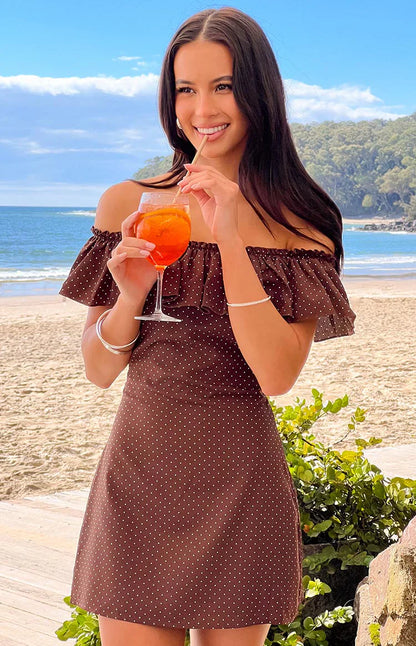 Haylie Brown Polka Dot Off Shoulder Mini Dress