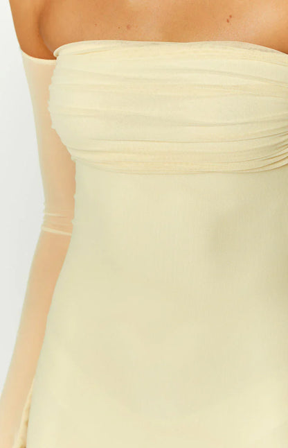 Odette Cream Long Sleeve Formal Maxi Dress