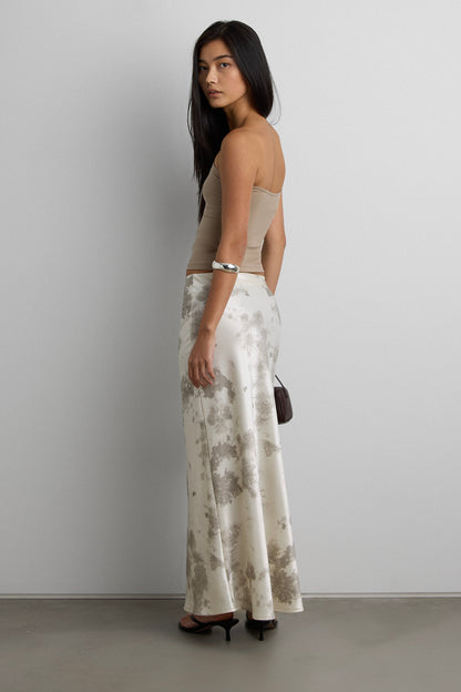 MARBLE PRINT SATIN MAXI SKIRT