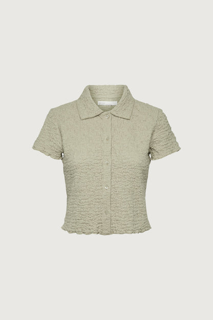 CRINKLE TEXTURED BUTTON UP TOP