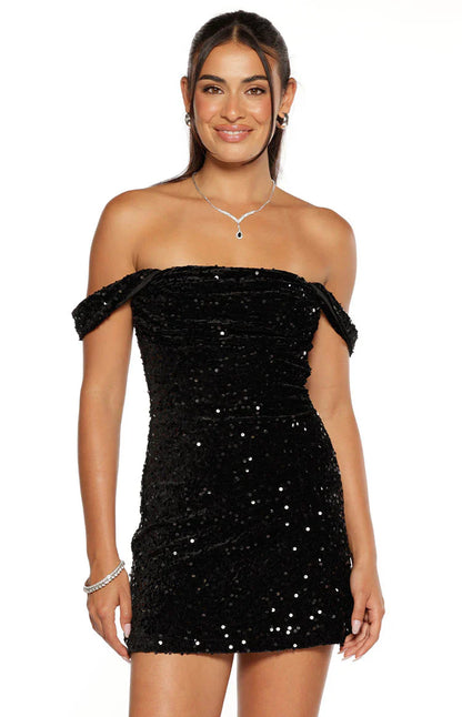 Zoella Black Velvet Sequin Off The Shoulder Mini Dress