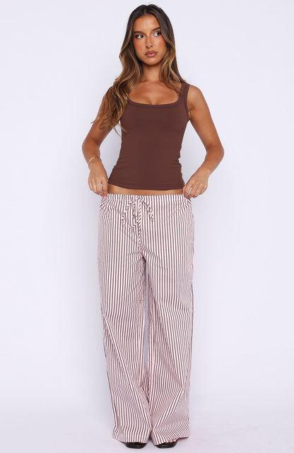 The Sweetest Love Drawstring Pants Pink/Chocolate Stripe