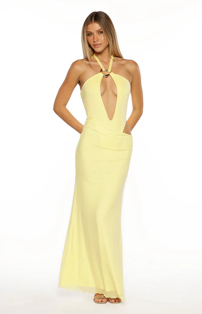 Stella Yellow Halter Cut Out Maxi Dress