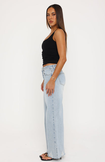 Big City Dreams Mid Rise Wide Leg Jeans Light Blue