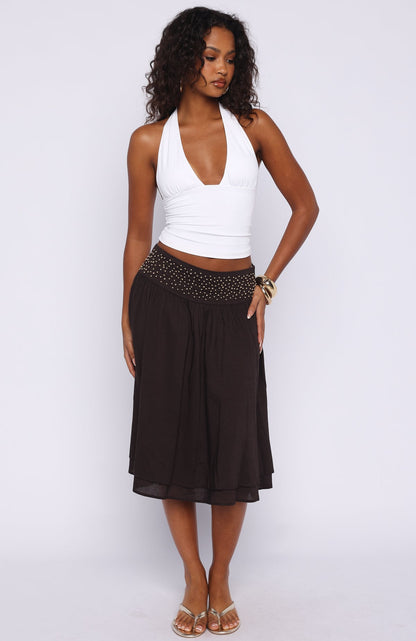 Heavenly Verse Studded Midi Skirt Espresso