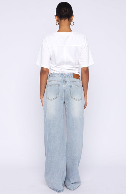 Just My Type Mid Rise Wide Leg Jeans Light Blue