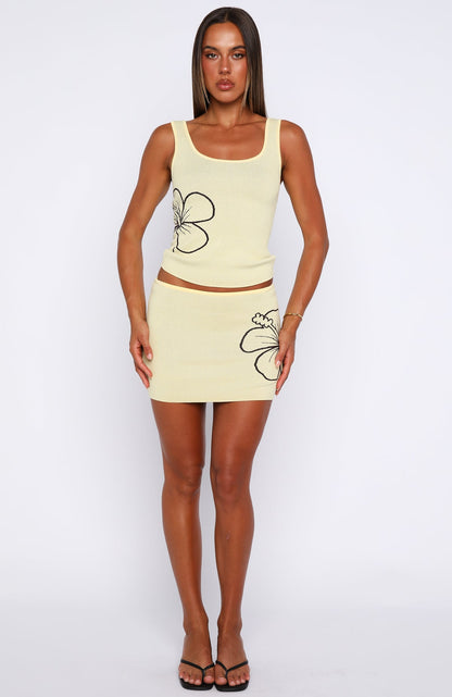 Kiss Me Later Knit Mini Skirt Lemon
