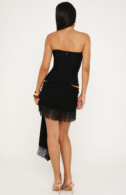 Picture Perfect Moment Fringe Mini Skirt Black