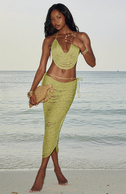 Twisted Desire Fringe Maxi Skirt Kiwi